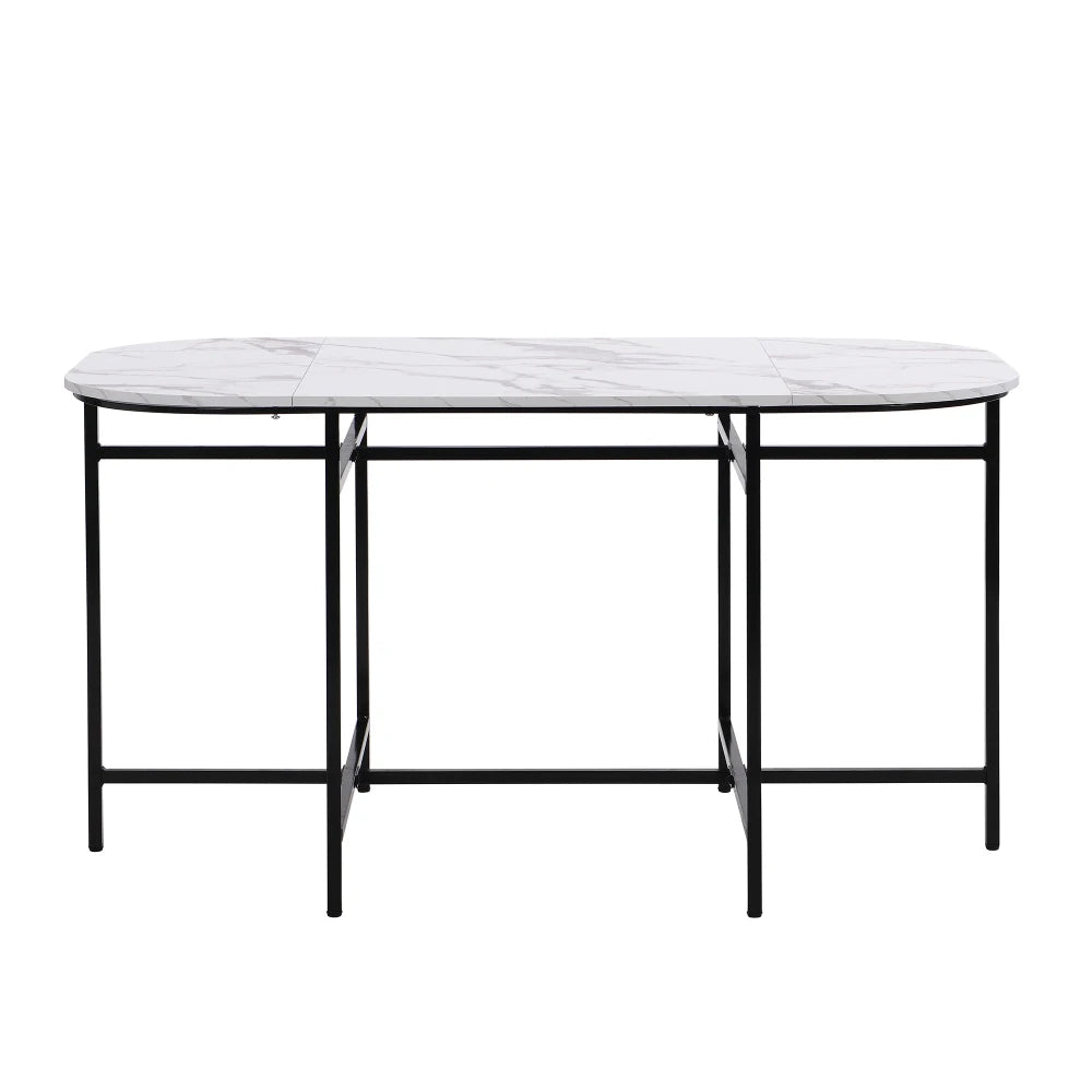 Lyxig Matgrupp med 6 Stolar – Vit Bordsskiva & Guldfärgad Ram