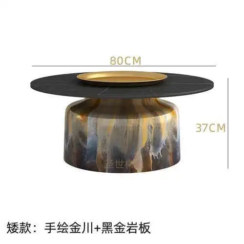 soffbord i marmorsten, fransk rund låg sidobord – nordisk uppsättning för vardagsrumsdekoration