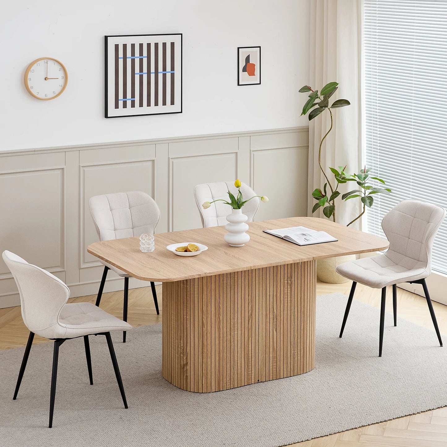 Nordic matbord i massivt trä, rektangulärt, 160 × 90 cm, för 4–6 personer