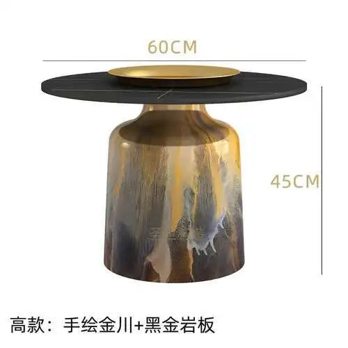 soffbord i marmorsten, fransk rund låg sidobord – nordisk uppsättning för vardagsrumsdekoration