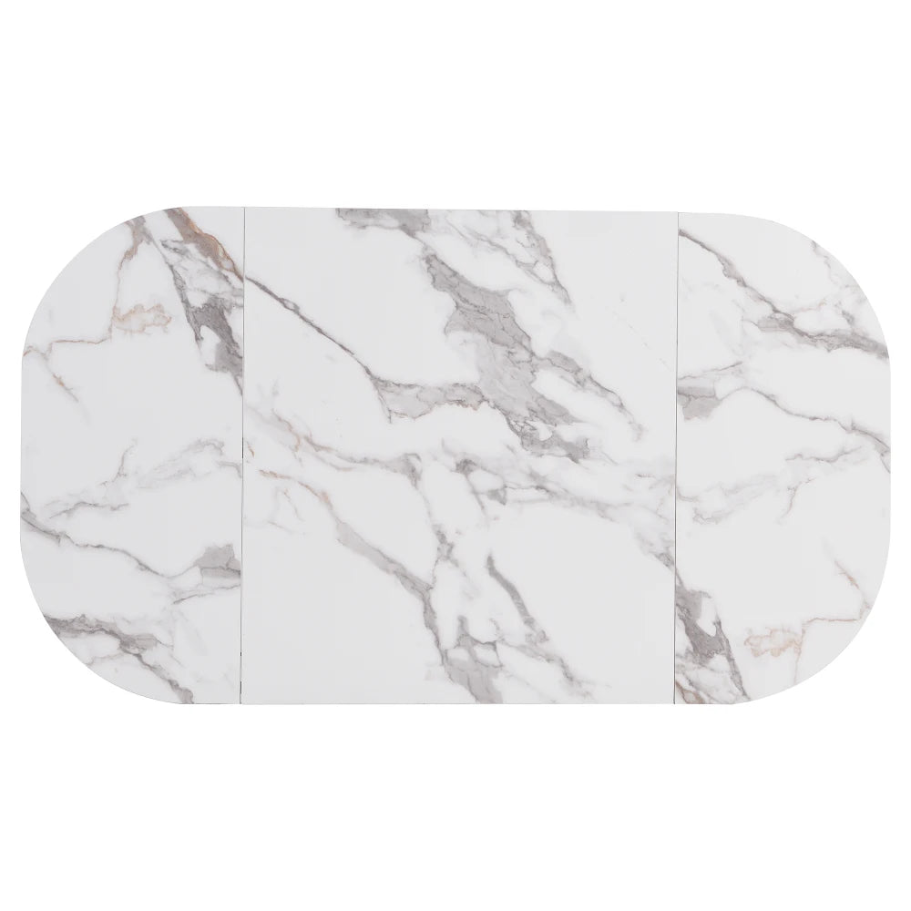 Lyxig Matgrupp med 6 Stolar – Vit Bordsskiva & Guldfärgad Ram