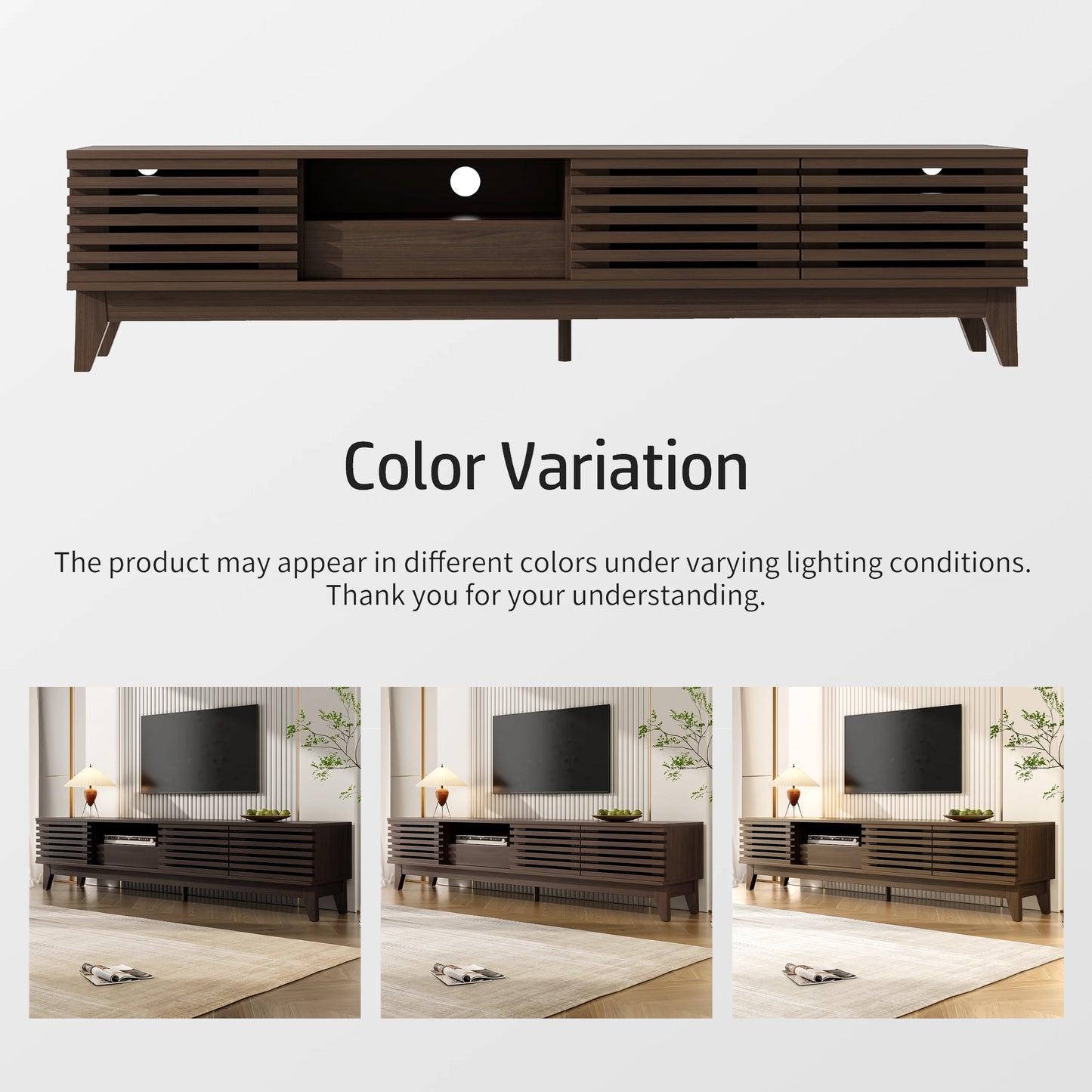 TV-bänk med låda och tre dörrar – Vintage träfinish