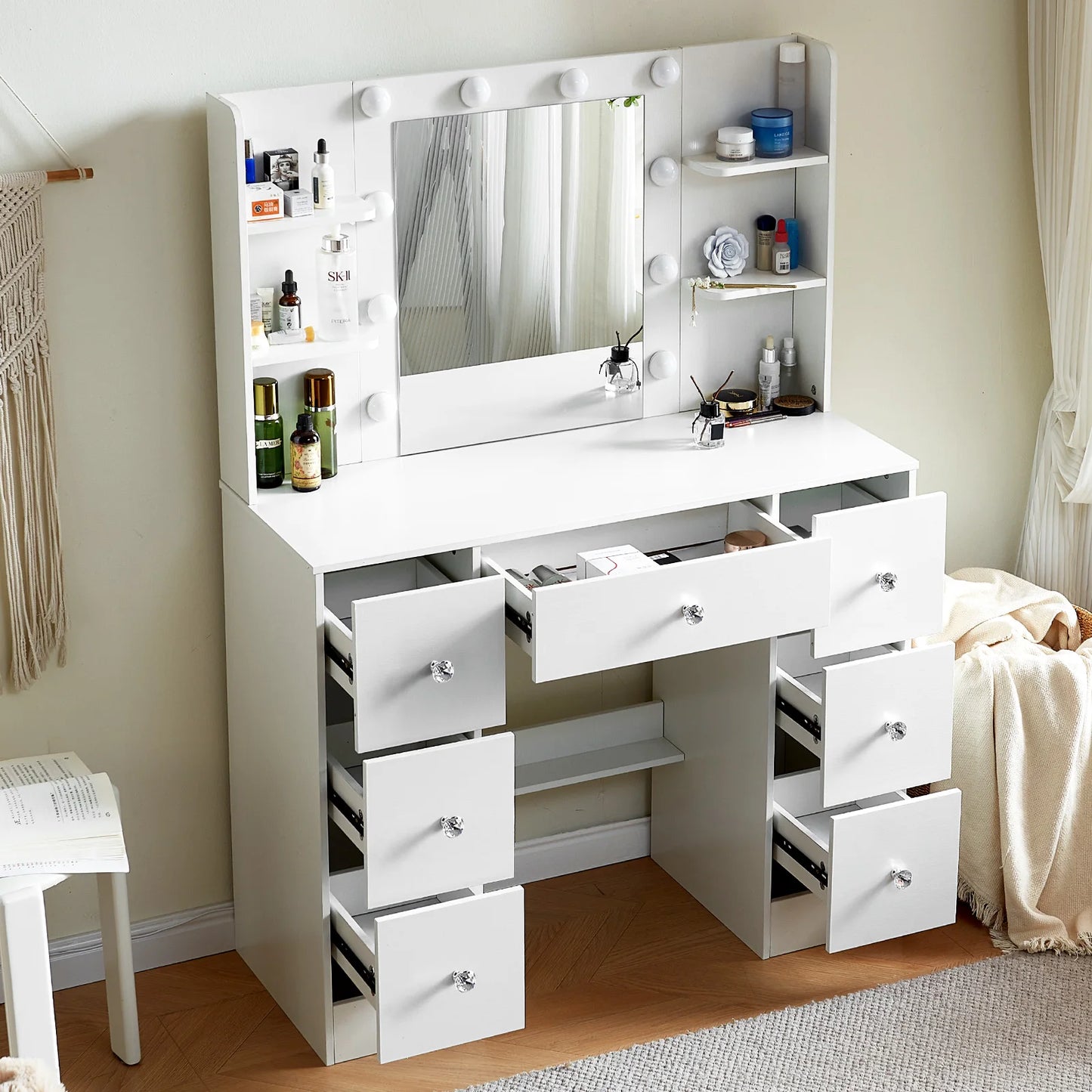 Sminkbord med LED-spegel och 7 lådor – Yamissi/Onesaimei