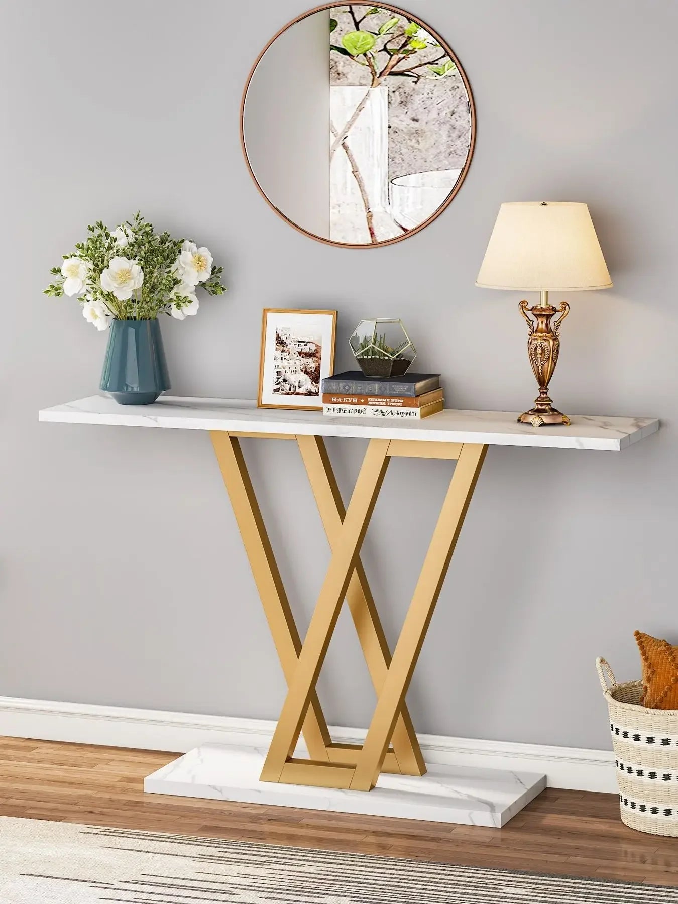 🪑 Tribesigns Konsolbord 110 cm – Industriell Design med V-formade Metallben – För Hall & Vardagsrum