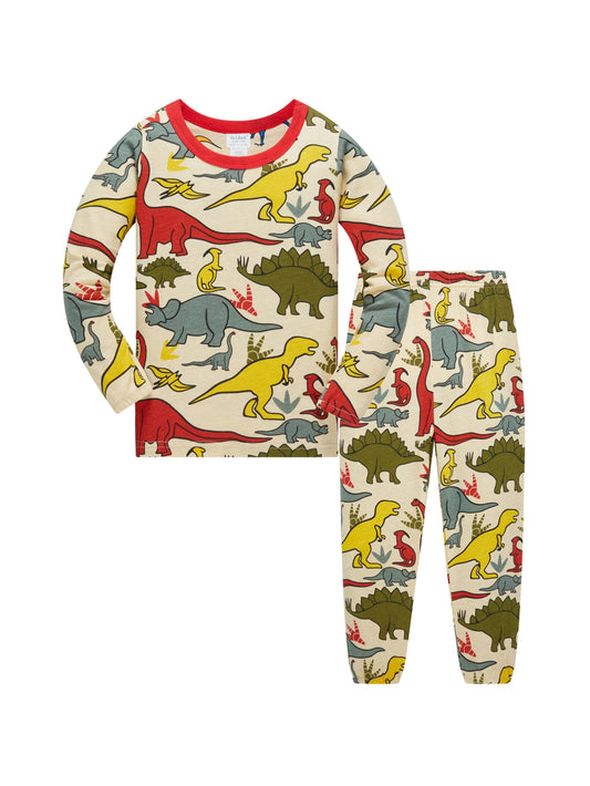 🦕 Barnpyjamas för Pojkar – Dinosaurieprint – 100% Bomull – Långärmad & Långbyxor – 1–8 år