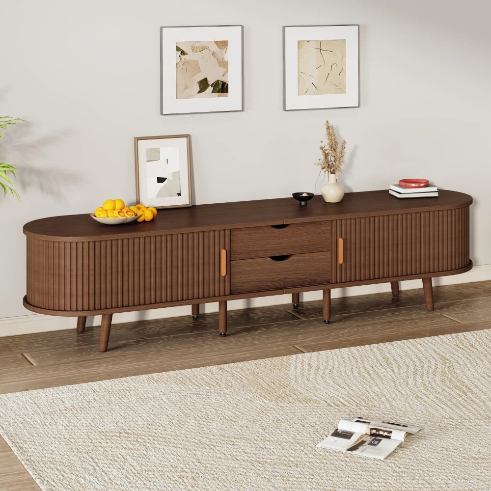 Modern TV-bänk i Valnöt – 175 cm med Skjutdörrar & Förvaring