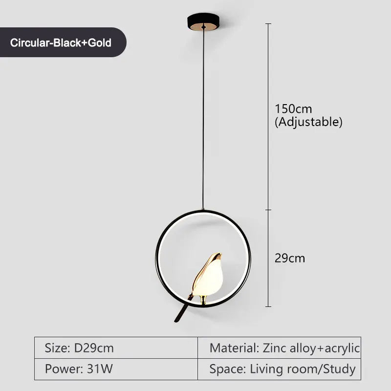 Roterbar LED-pendellampa med skata – modern taklampa i metall