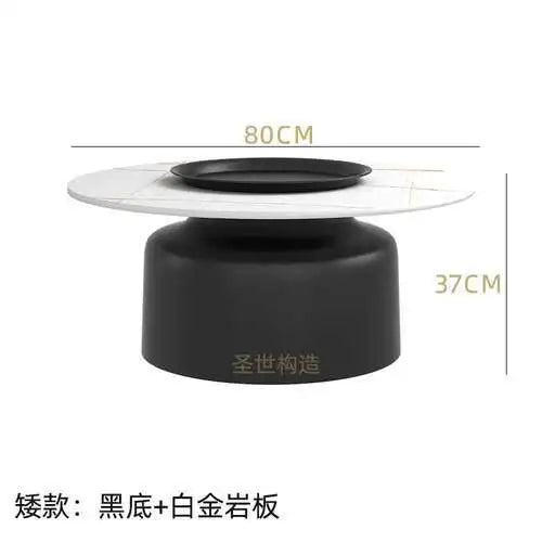 soffbord i marmorsten, fransk rund låg sidobord – nordisk uppsättning för vardagsrumsdekoration