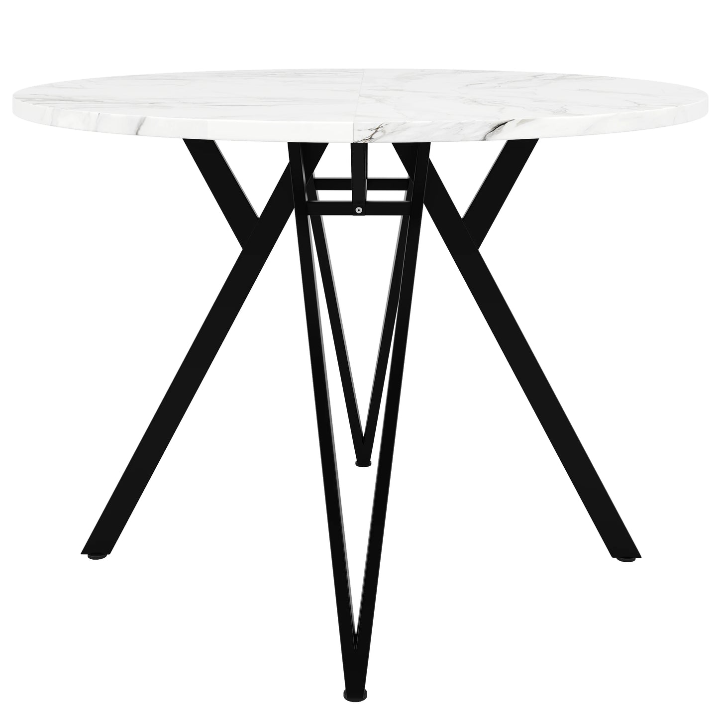 Modern Matgrupp (5 delar) – Rund Marmorbord & Grå Linnestolar