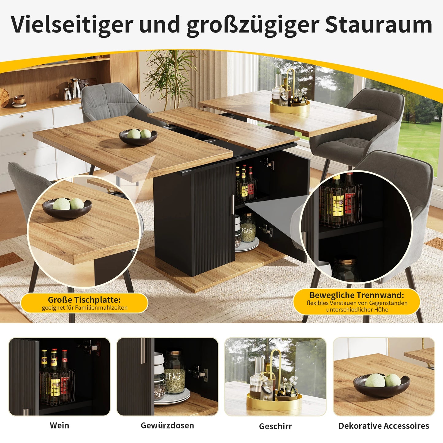 Utdragbart Matbord med Förvaring – 140 × 70 cm för Kök & Vardagsrum