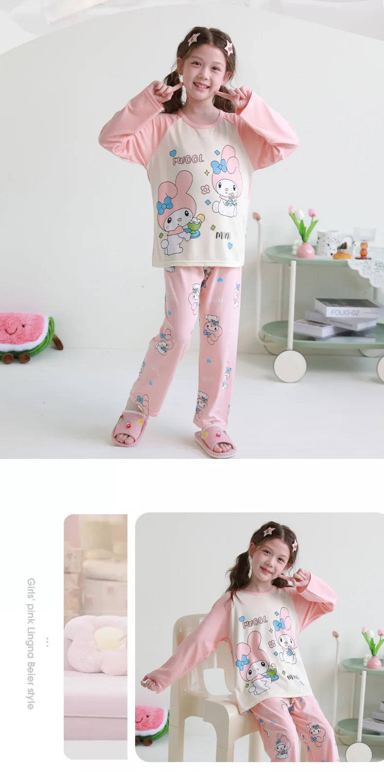 🧸 Sanrio Pyjamas för Barn – Kuromi, My Melody, Cinnamoroll – Långärmad – 100% Bomull – Kawaii Design