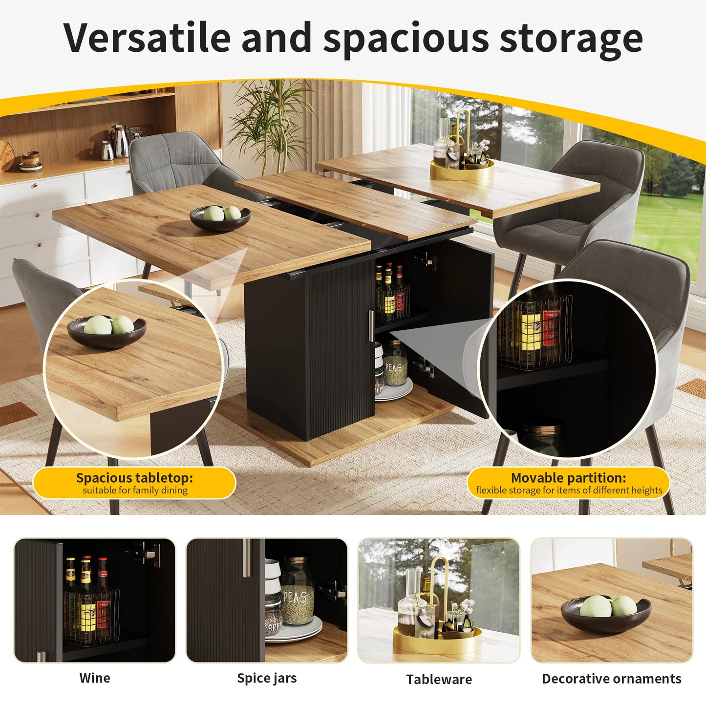 Utdragbart Matbord med Förvaring – 140 × 70 cm för Kök & Vardagsrum