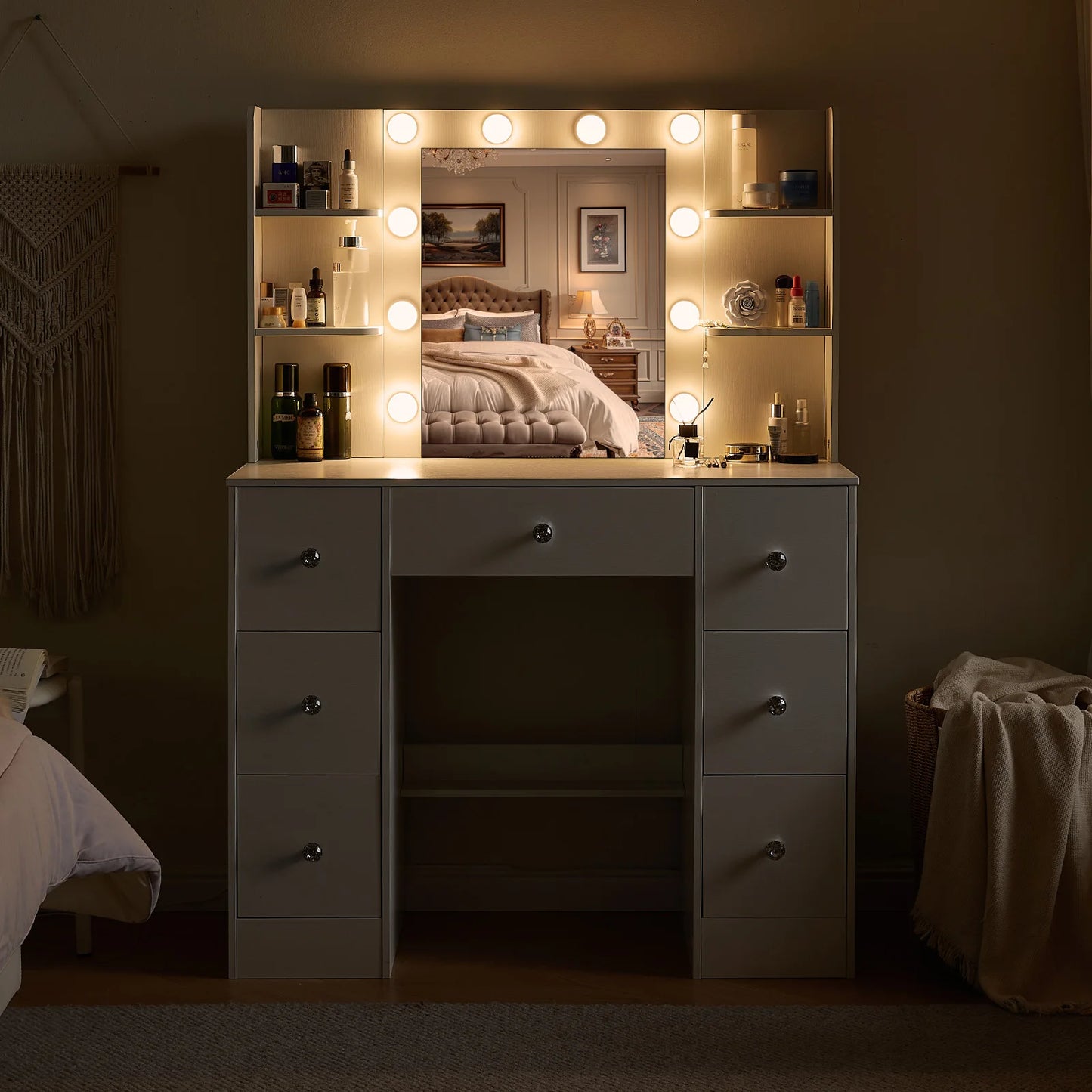 Sminkbord med LED-spegel och 7 lådor – Yamissi/Onesaimei