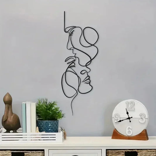 🖼️ Minimalistisk Väggkonst i Metall – Abstrakt Ansiktslinje – Svart Järnskulptur för Modern Inredning