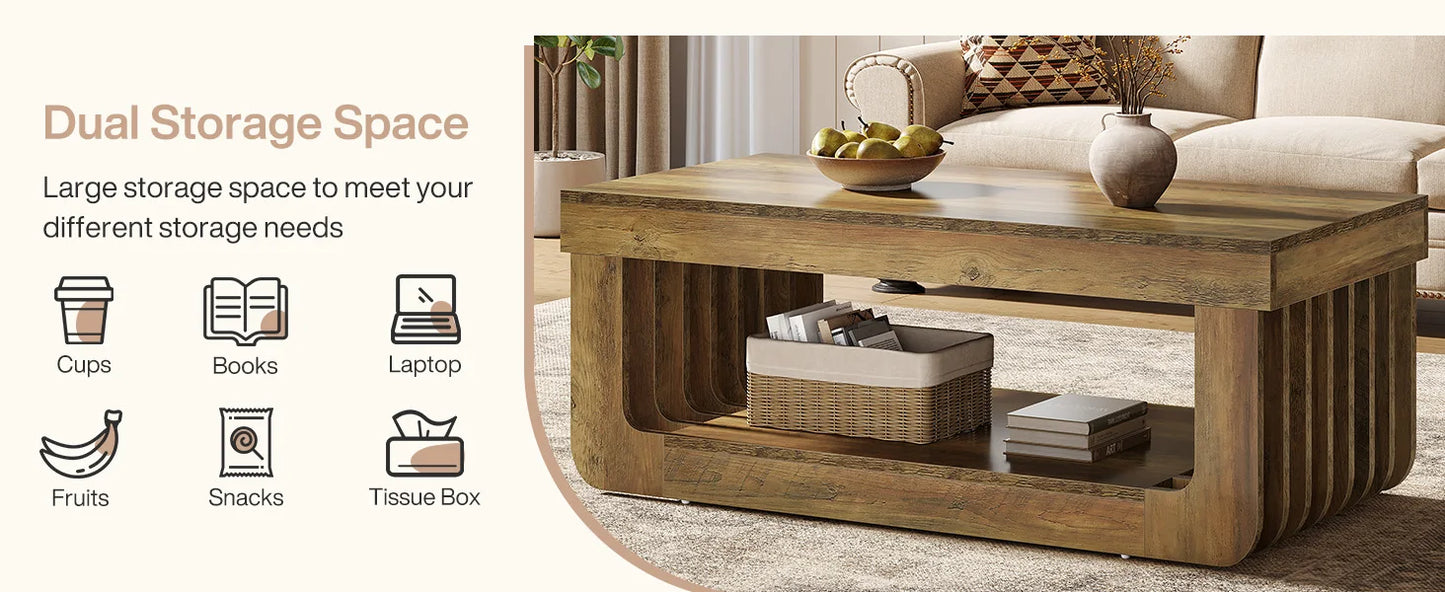 Tribesigns Rektangulärt Soffbord med Förvaring – 2 Våningar, 120 cm Bredd
