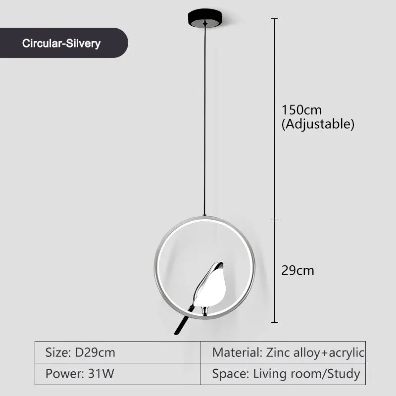 Roterbar LED-pendellampa med skata – modern taklampa i metall