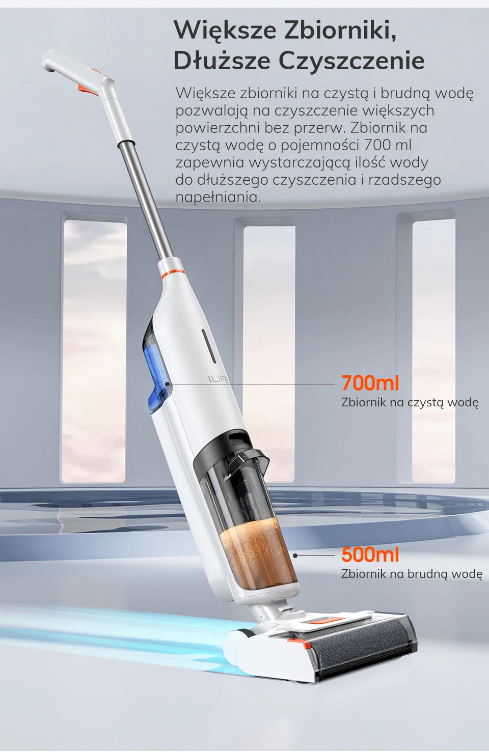 ILIFE W90 Sladdlös våt- och torrdammsugare, 5500Pa sugkraft, 1 min självrengöring, stor dubbel vattentank