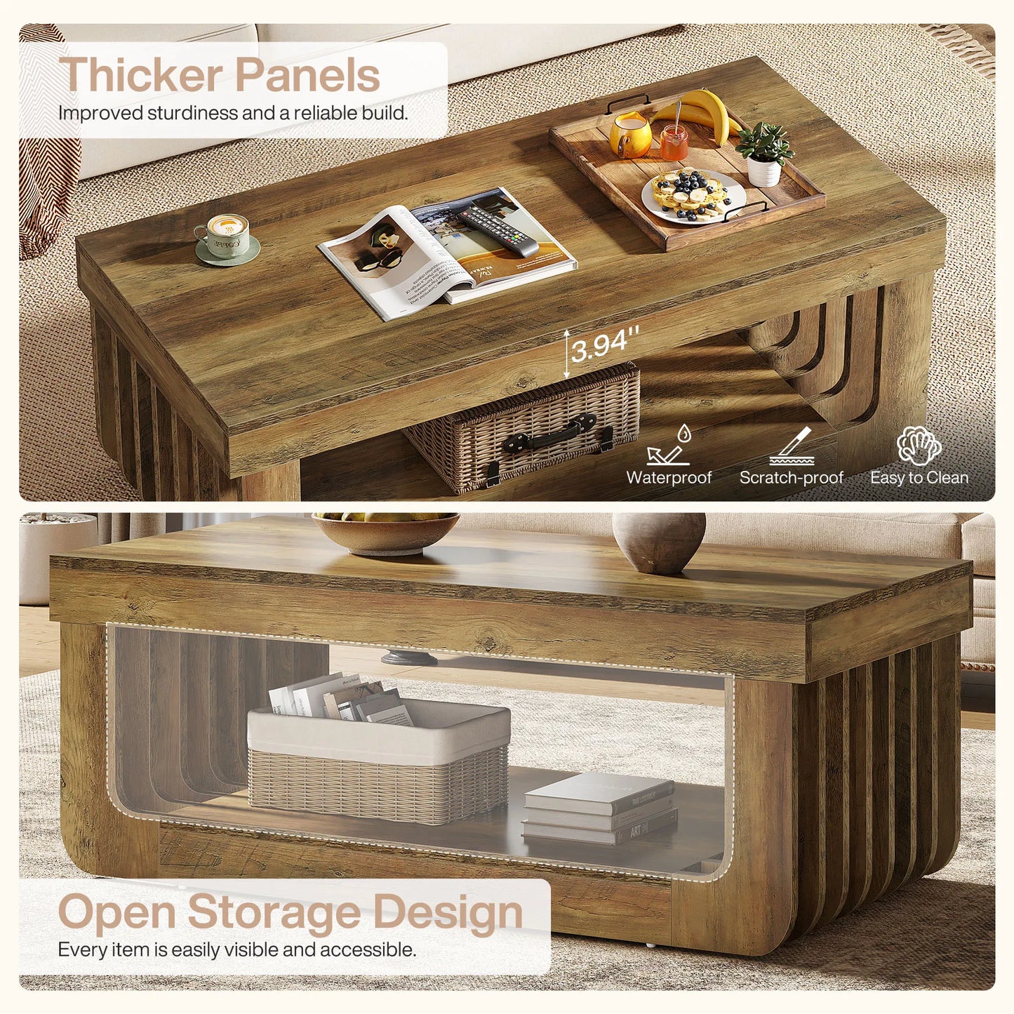 Tribesigns Rektangulärt Soffbord med Förvaring – 2 Våningar, 120 cm Bredd