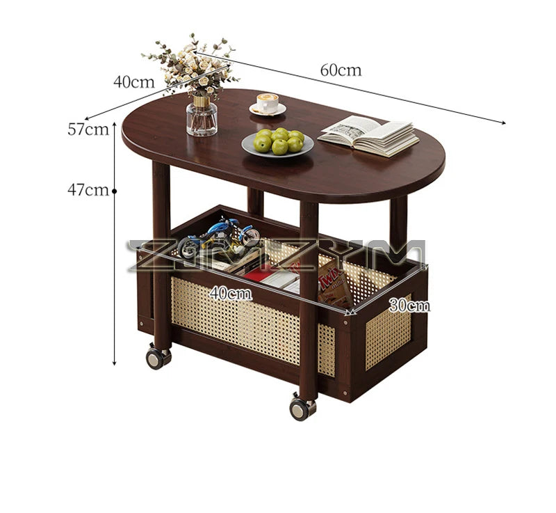 Mobil Soffbord – Dubbellagers Förvaring, Antik Stil, Sidobord för Vardagsrum