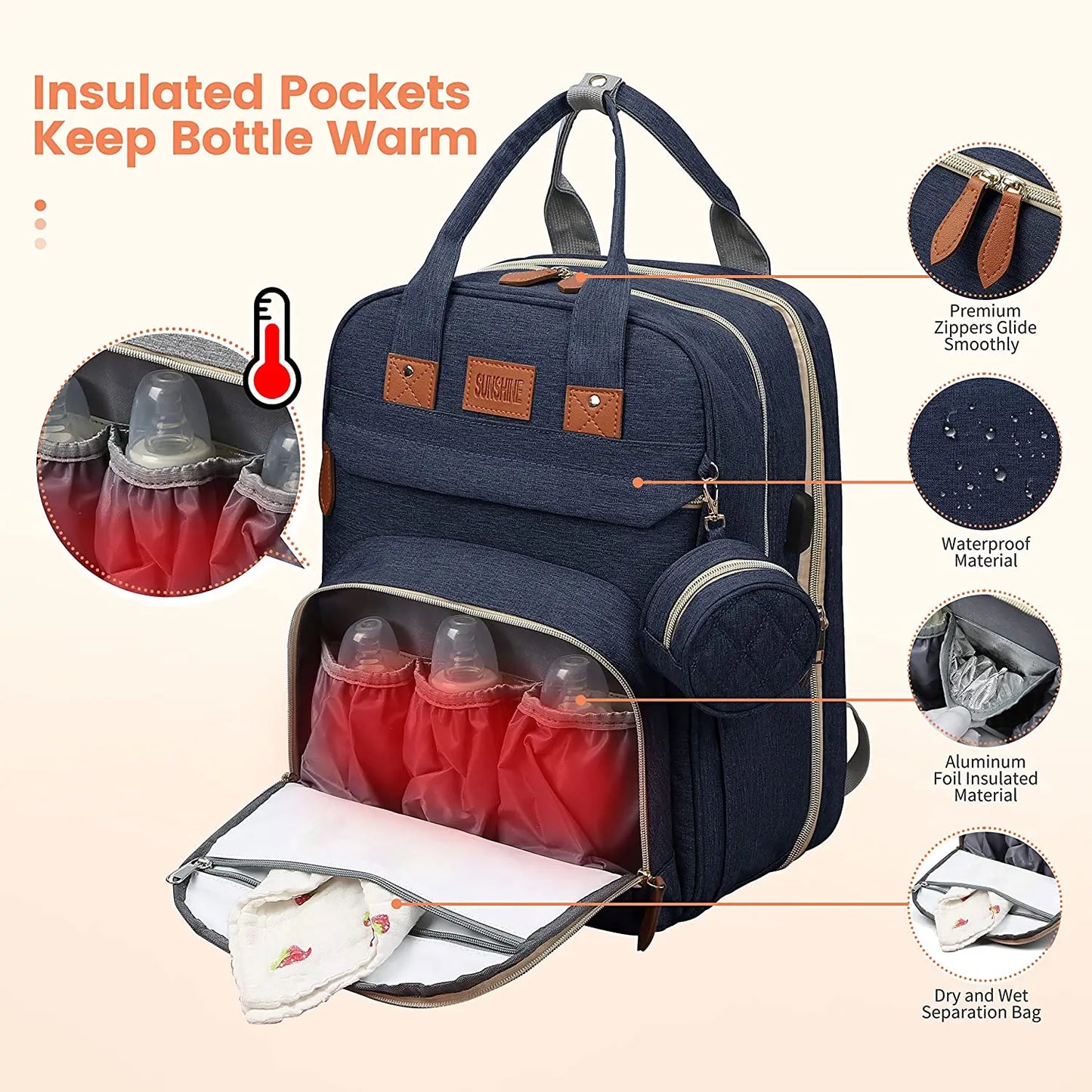 👜 Skötväska i Denim – Multifunktionell Ryggsäck för Mamma & Baby (42x32x23 cm)