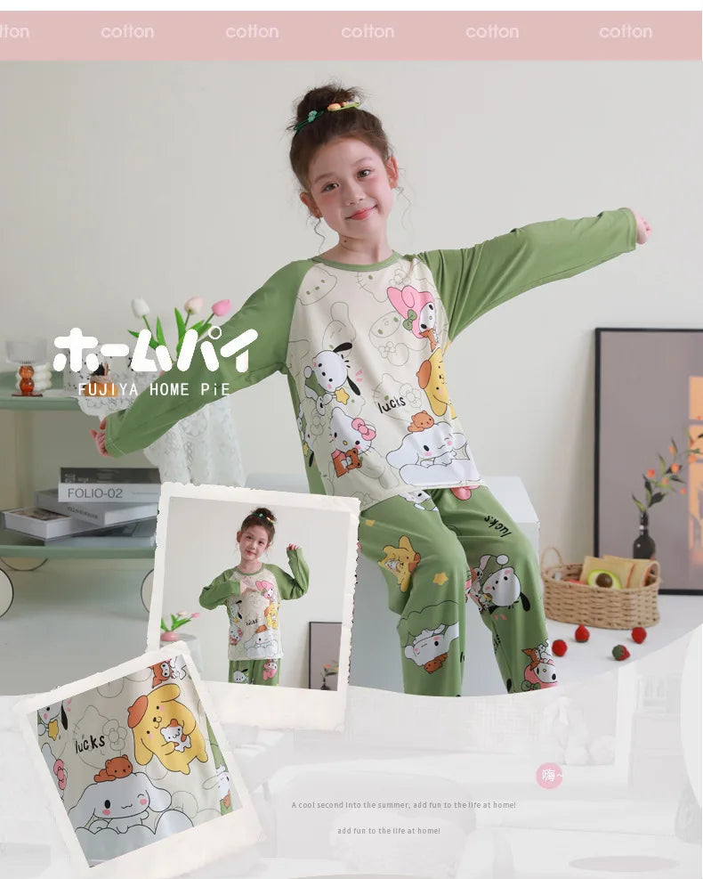 🧸 Sanrio Pyjamas för Barn – Kuromi, My Melody, Cinnamoroll – Långärmad – 100% Bomull – Kawaii Design