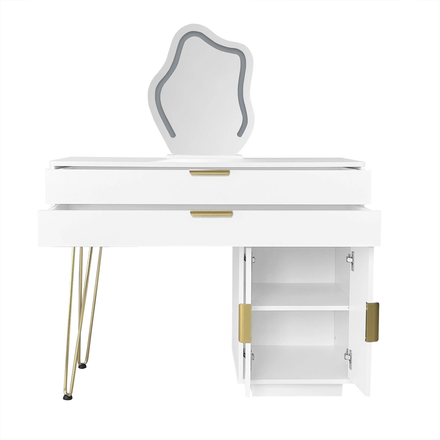 Sminkbord med LED-spegel – Modern Vit Design med Utdragbar Funktion