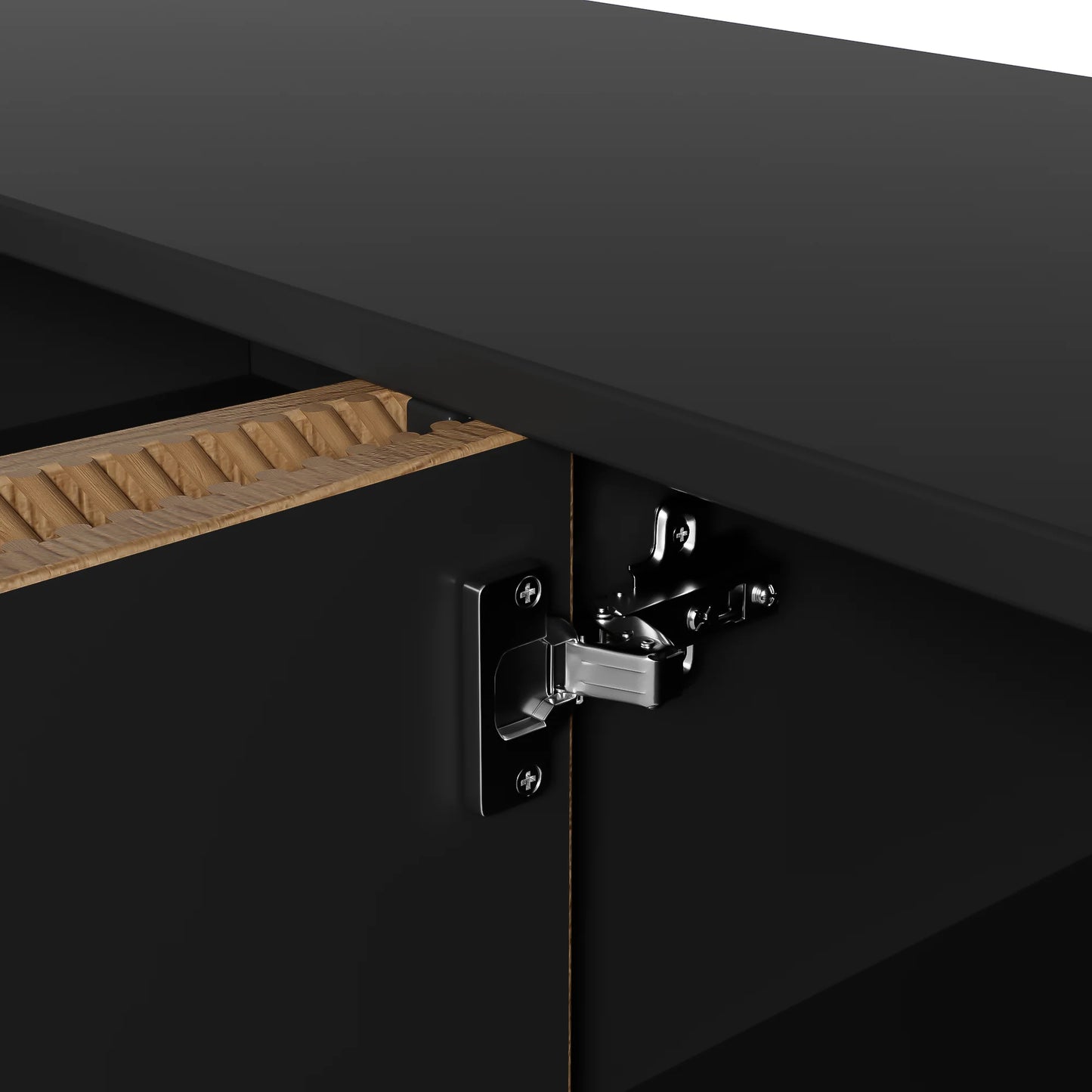 Sideboard 160 cm – Svart & Trä med Guldhandtag och Högglansiga Ben