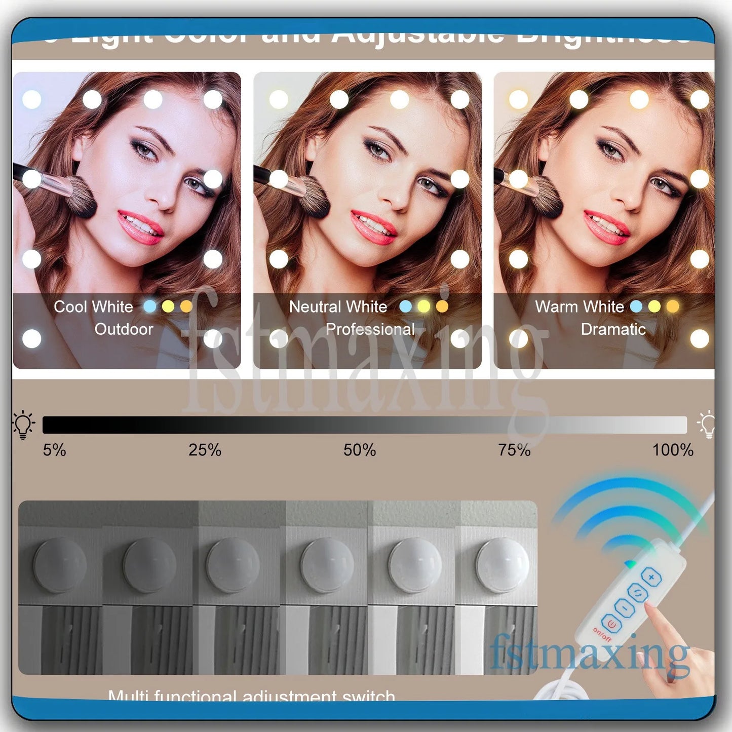 Sminkbord med LED-spegel och 7 lådor – Yamissi/Onesaimei