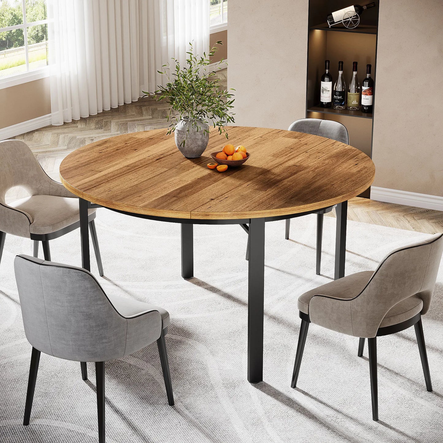 🪵 Tribesigns Runt Matbord – Rustik Brun & Svart (118 cm)