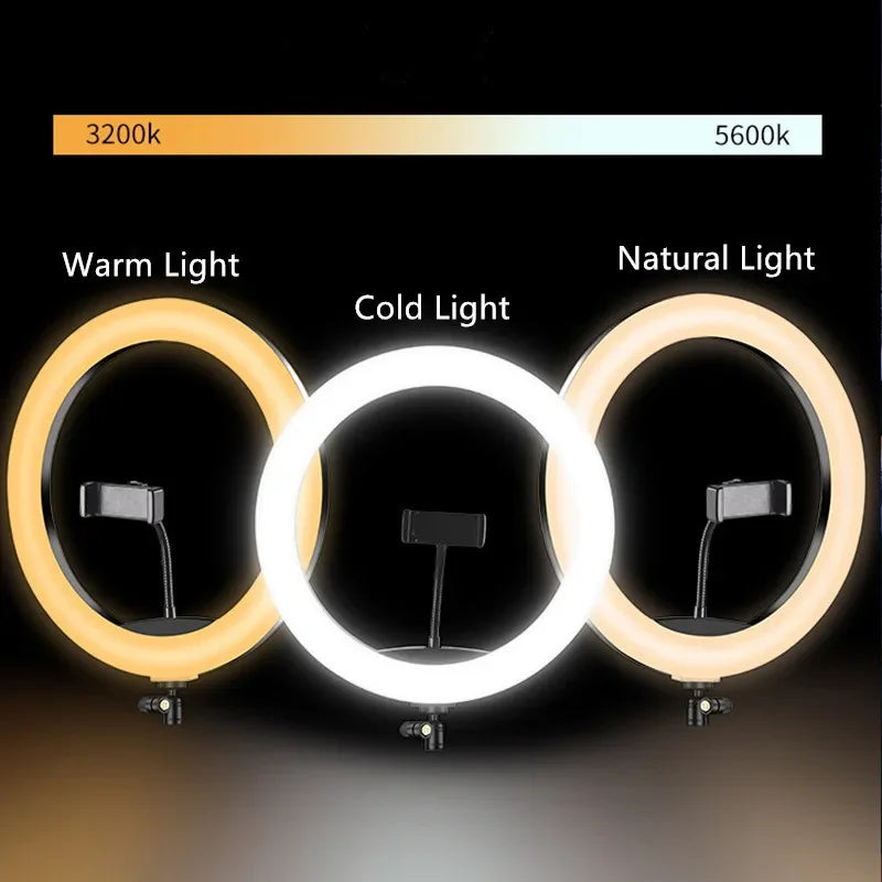 LED Ringljus med Stativ – 16/26/30 cm – USB – 10 Ljuslägen – För Makeup & Video