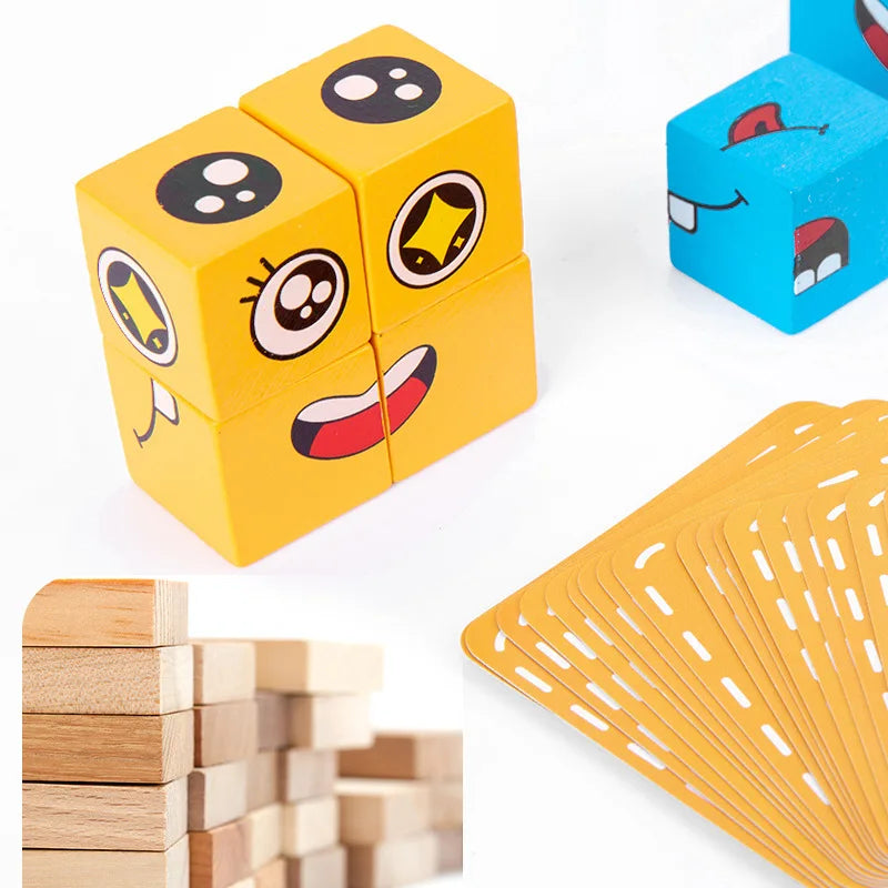 Datgo Träpussel – Ansiktsuttryck & Byggklossar – Montessori Spel för Barn