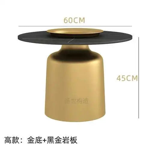 soffbord i marmorsten, fransk rund låg sidobord – nordisk uppsättning för vardagsrumsdekoration