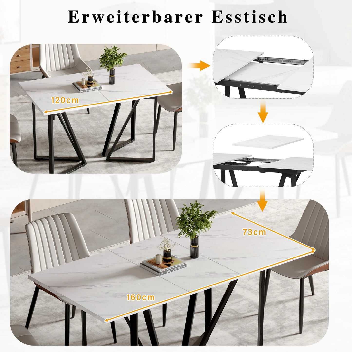 Utdragbart Matbord med Marmormönster – Modern Design för Matsal & Kök