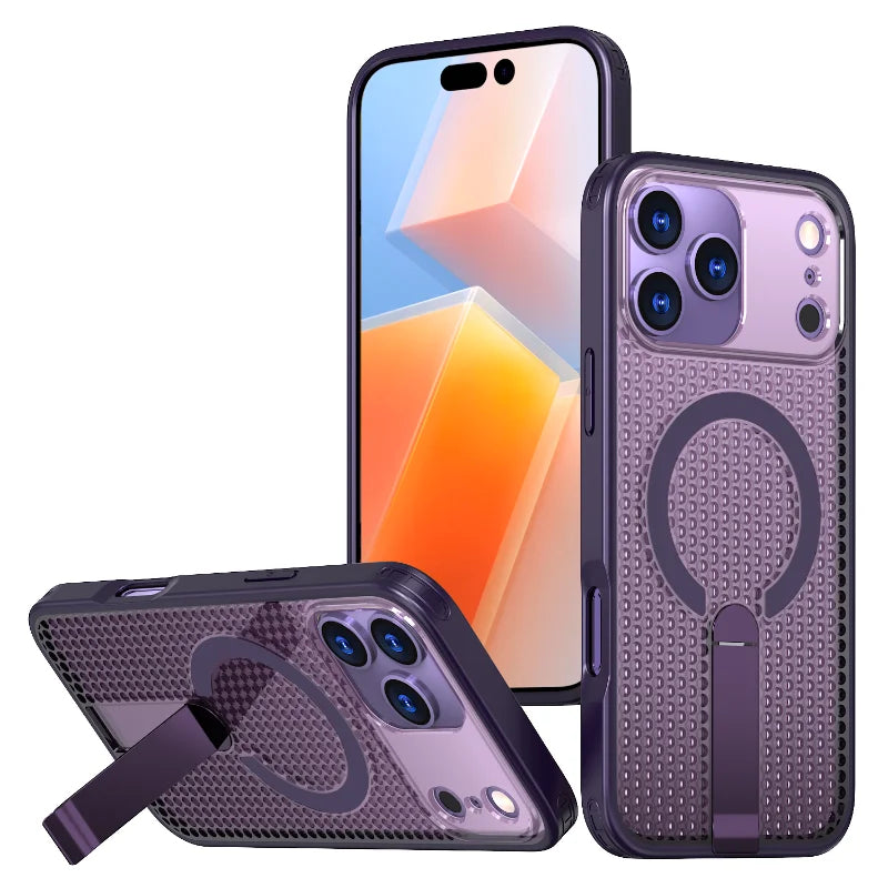 Magnetiskt Lyxskal med Stativ – För iPhone 17 Pro Max / Air – Magsafe-kompatibelt & Värmeavledande