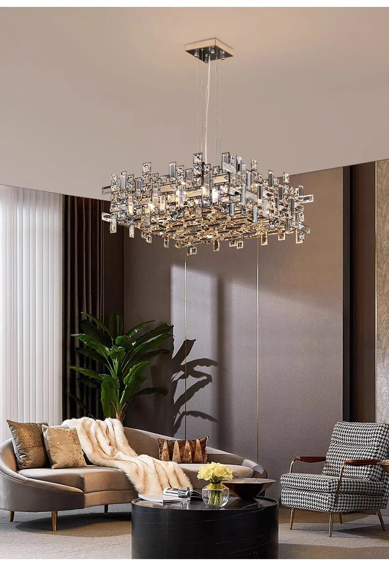 Italian Luxury Crystal Chandelier – Elegant LED Pendant Light for Living Room, Dining Room, Bedroom & Kitchen