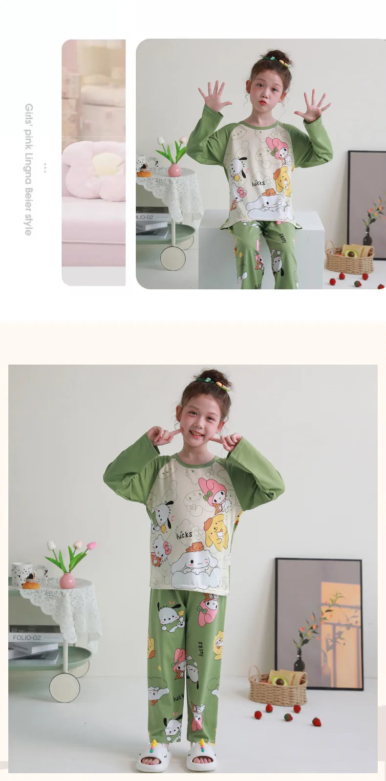 🧸 Sanrio Pyjamas för Barn – Kuromi, My Melody, Cinnamoroll – Långärmad – 100% Bomull – Kawaii Design
