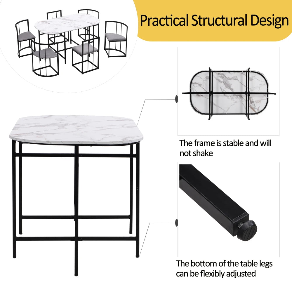Lyxig Matgrupp med 6 Stolar – Vit Bordsskiva & Guldfärgad Ram