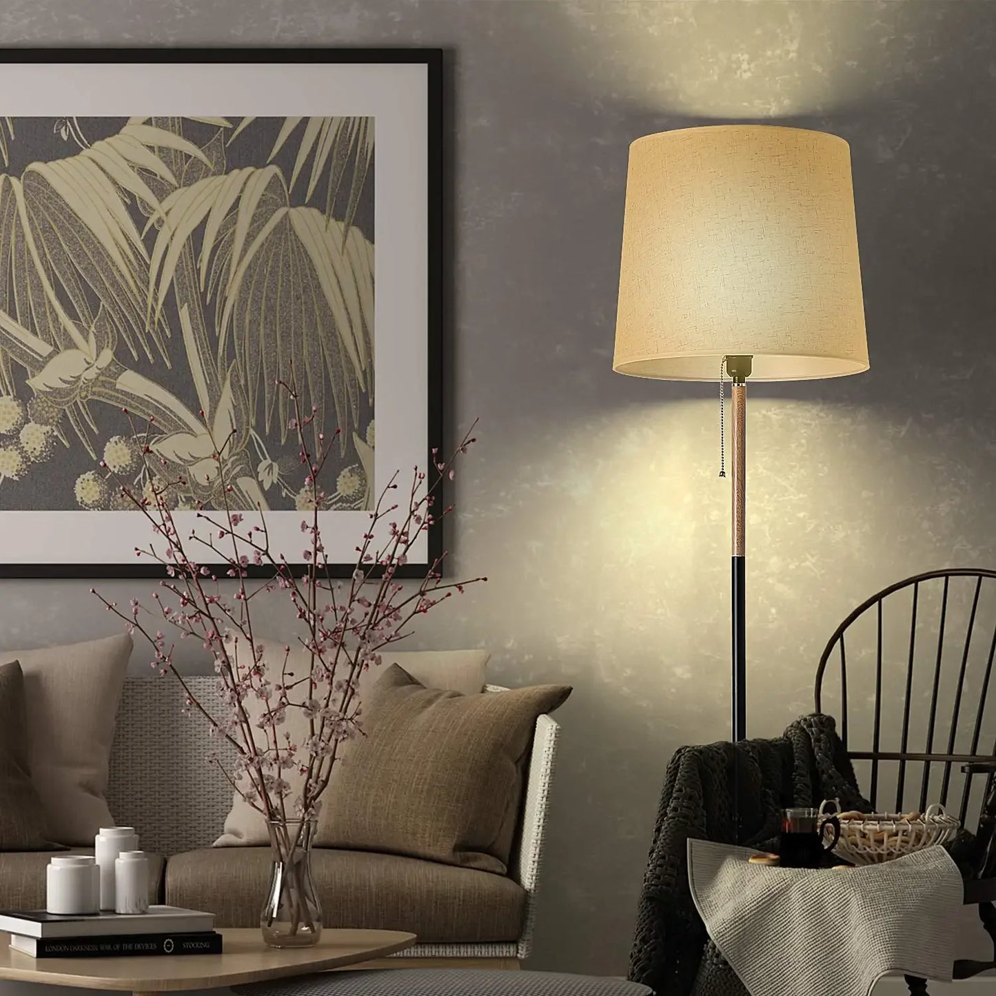 Modern Golvlampa 170 cm Beige med Tygskärm E27