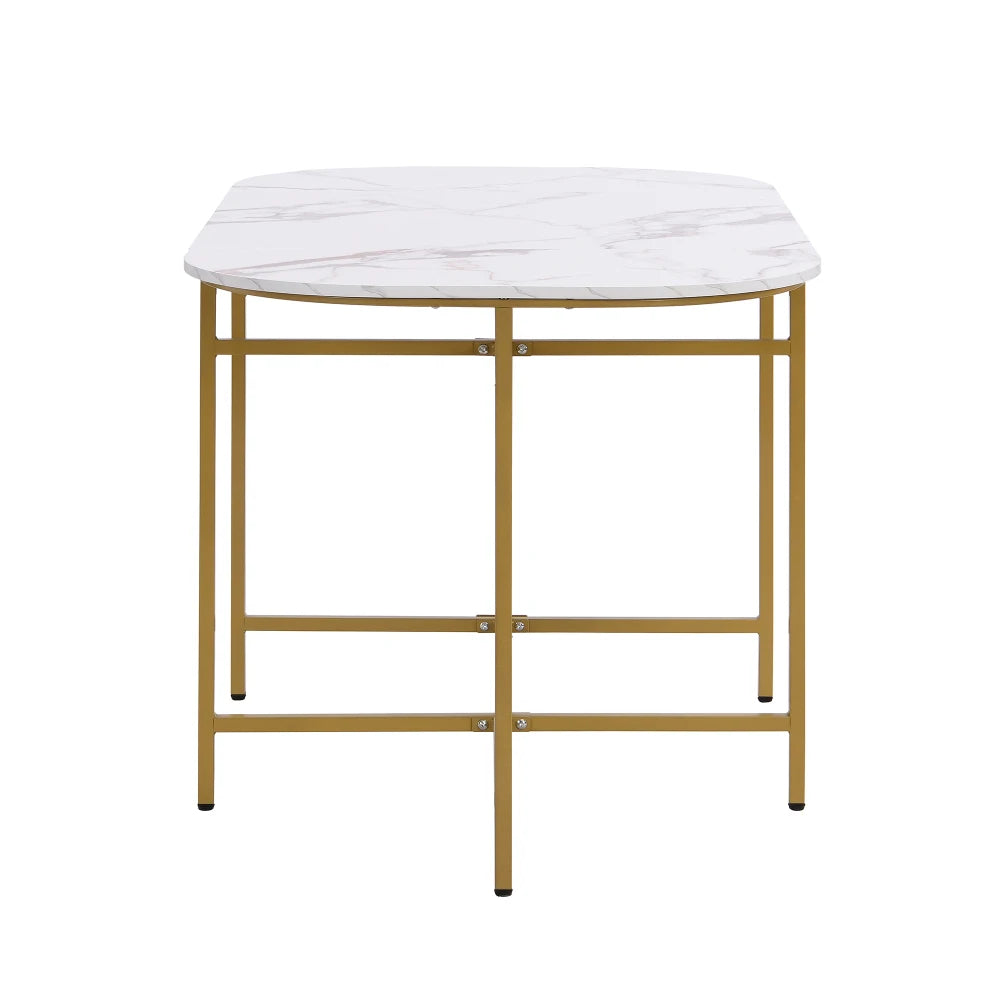 Lyxig Matgrupp med 6 Stolar – Vit Bordsskiva & Guldfärgad Ram