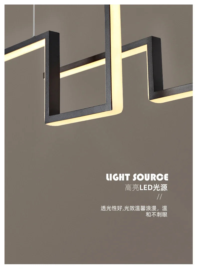 Nordisk geometrisk LED-kronljus – minimalistisk svart taklampa för vardagsrum, kök eller restaurang