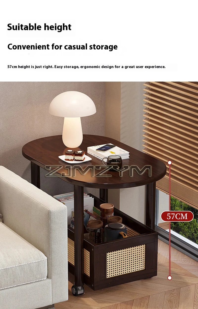 Mobil Soffbord – Dubbellagers Förvaring, Antik Stil, Sidobord för Vardagsrum