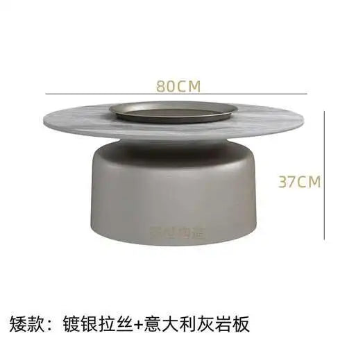 soffbord i marmorsten, fransk rund låg sidobord – nordisk uppsättning för vardagsrumsdekoration