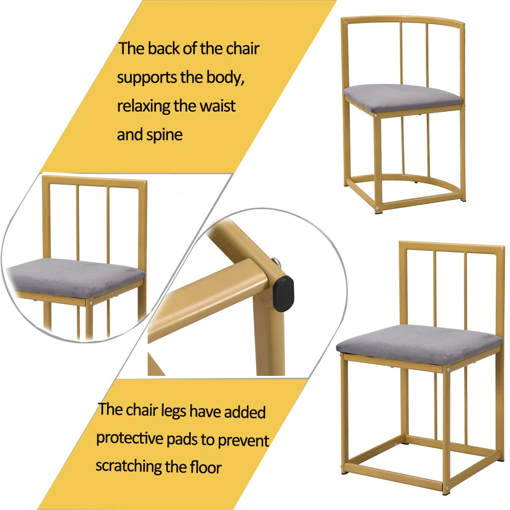 Lyxig Matgrupp med 6 Stolar – Vit Bordsskiva & Guldfärgad Ram