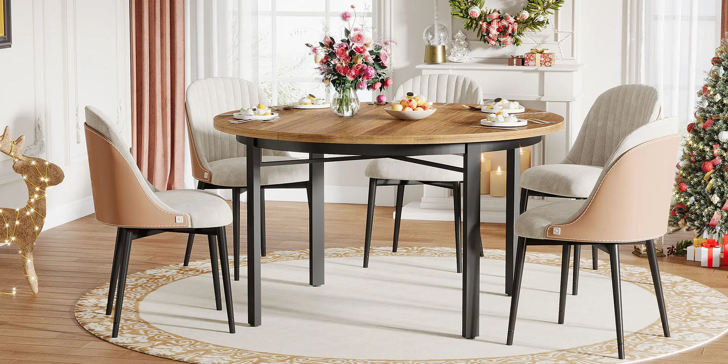 🪵 Tribesigns Runt Matbord – Rustik Brun & Svart (118 cm)