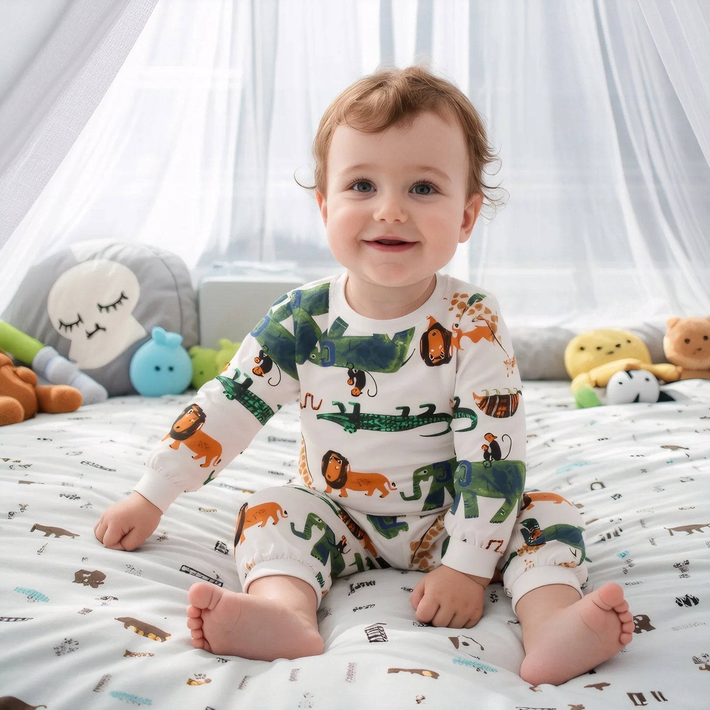 Sanlutoz Baby Pyjamas – 100% Kammad Bomull – Djurmotiv – 2-delad Set för Nyfödda & Småbarn (0–4 år)