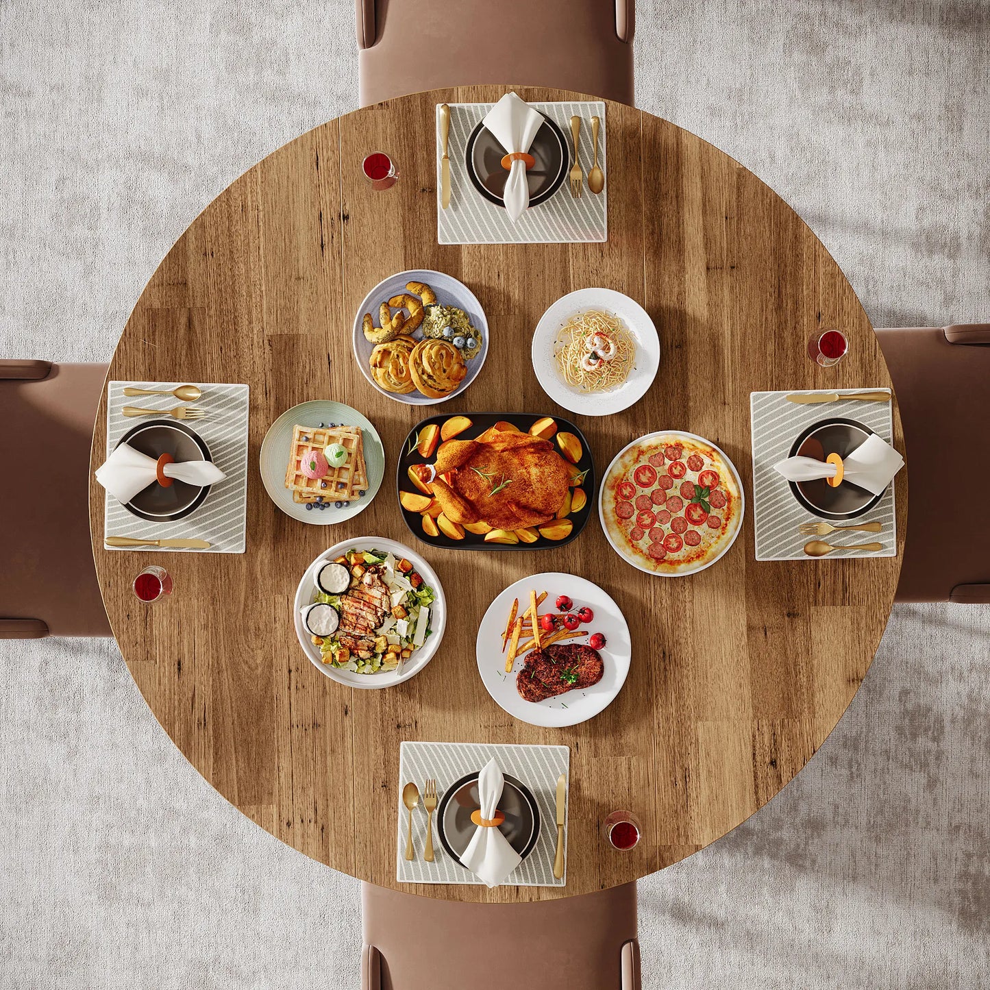 🪵 Tribesigns Runt Matbord – Rustik Brun & Svart (118 cm)