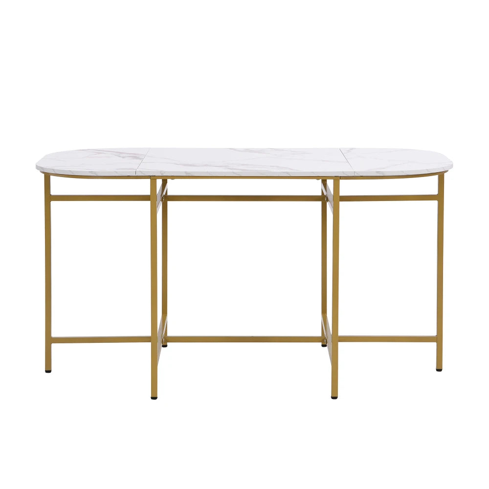 Lyxig Matgrupp med 6 Stolar – Vit Bordsskiva & Guldfärgad Ram