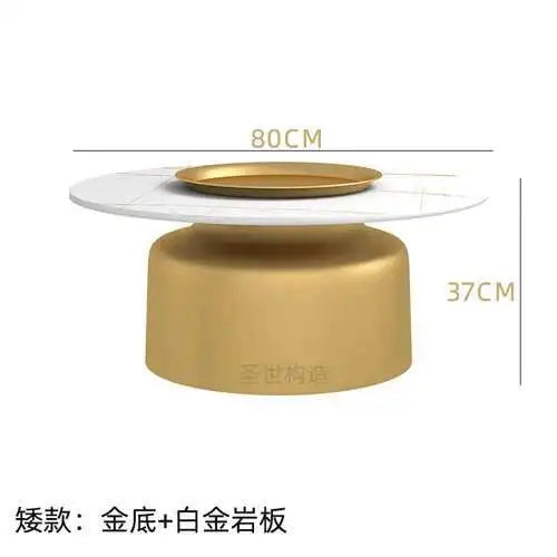 soffbord i marmorsten, fransk rund låg sidobord – nordisk uppsättning för vardagsrumsdekoration