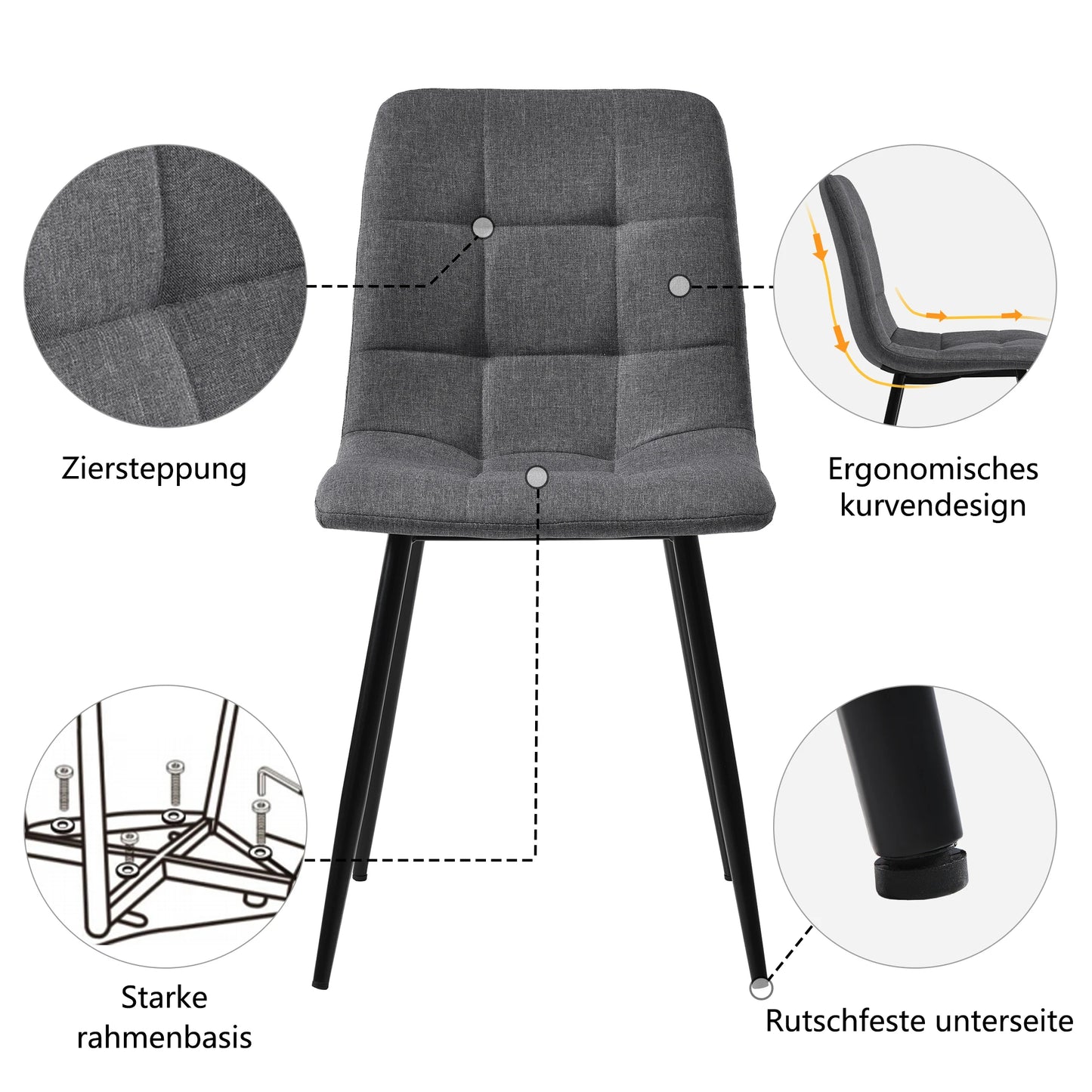 Modern Matgrupp (5 delar) – Rund Marmorbord & Grå Linnestolar