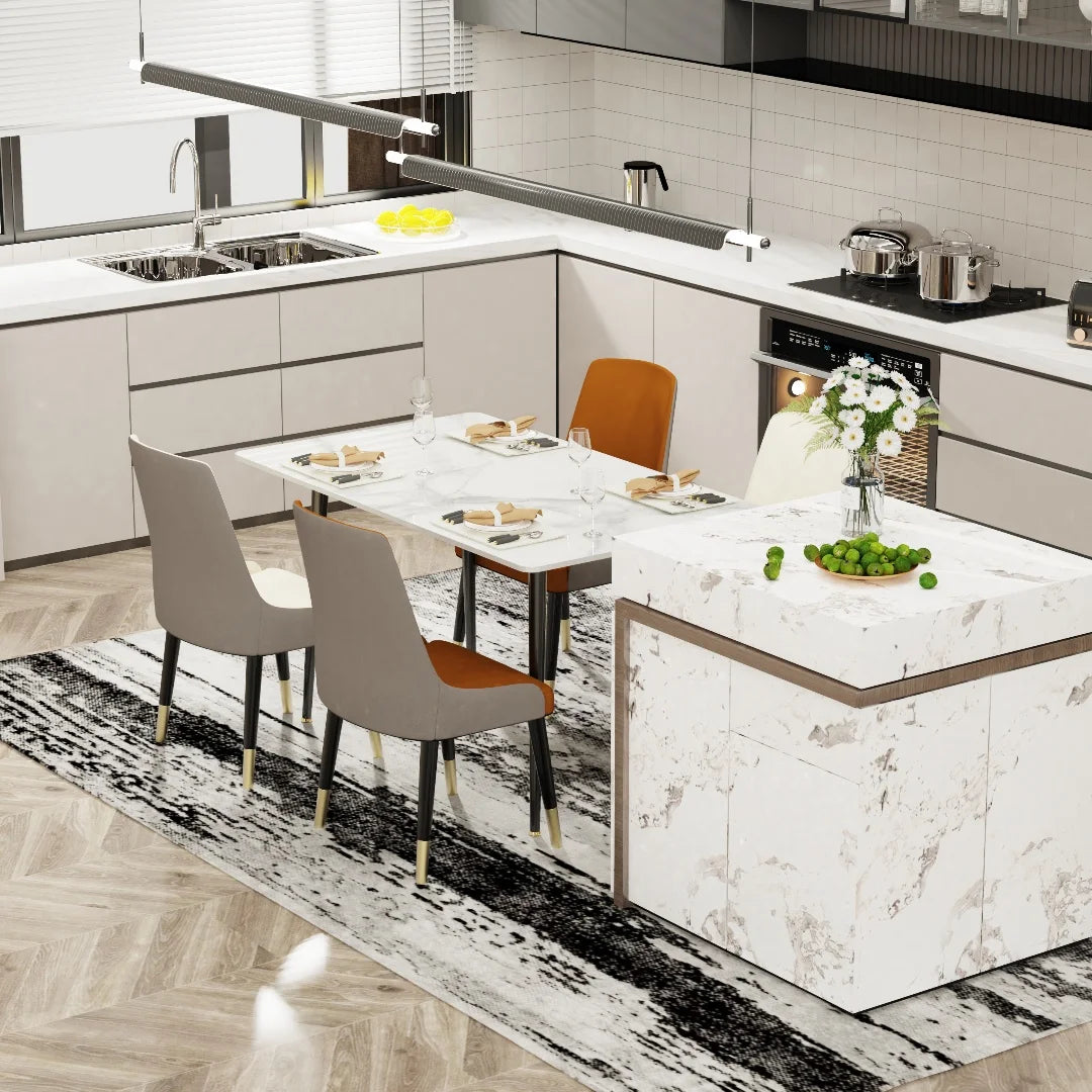 LUVODI Matbord 120 cm – Lyxigt Marmormönster med Metallben för 4–6 Personer